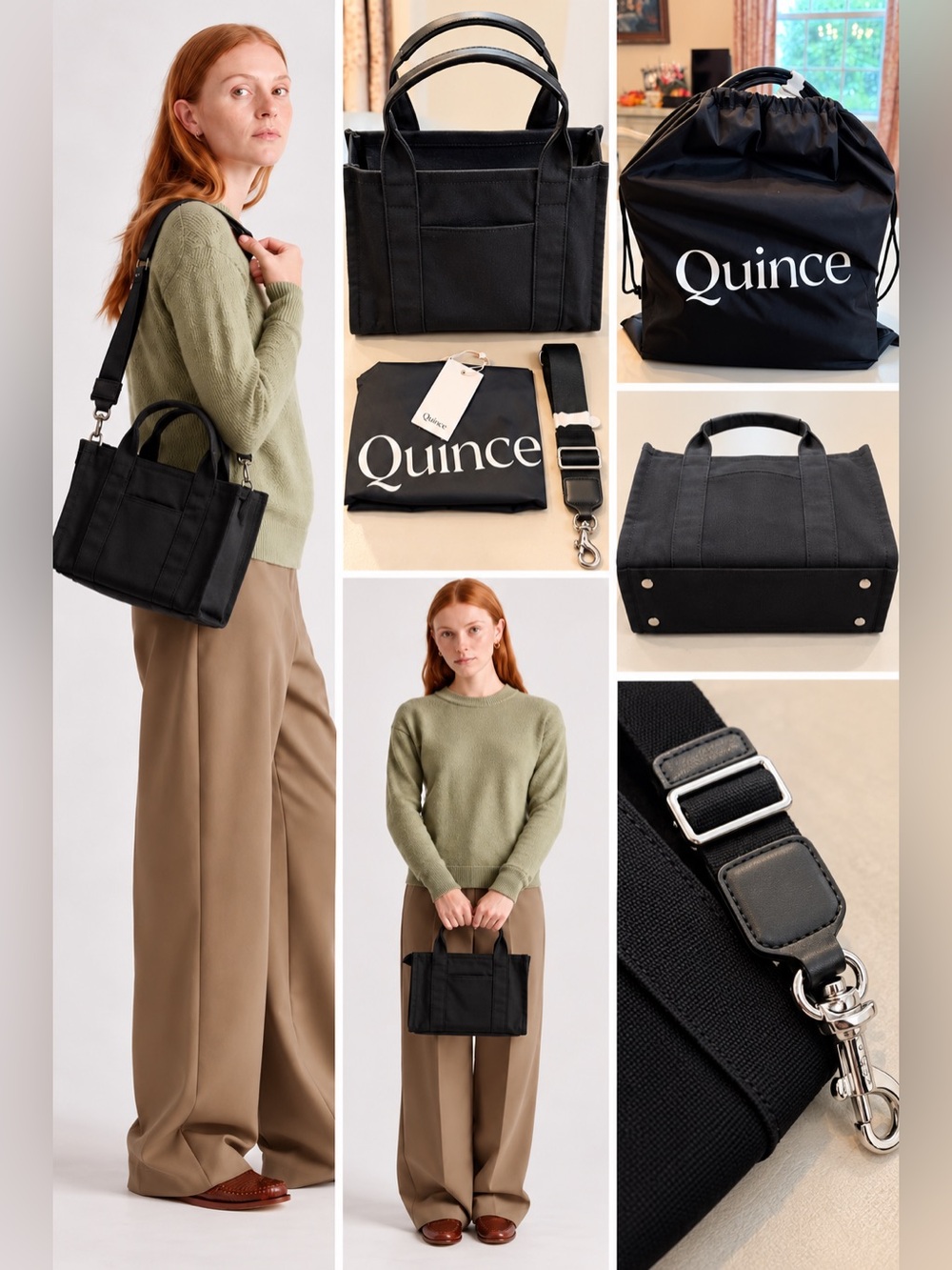 Quince convertible crossbody black organic cotton canvas tote